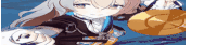 a girl with long white hair is holding a sword and shield