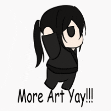 a cartoon of a girl with a ponytail and the words more art yay !!