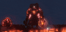 a man with glowing eyes is standing in a dark room with a bunch of lights coming out of his eyes .
