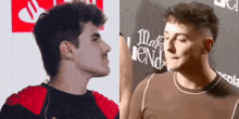 a man with a mustache is standing next to another man with a mustache .