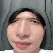 a close up of a person 's face with a very big nose .