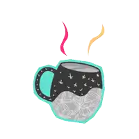 a cartoon drawing of a cup of coffee with stars on it