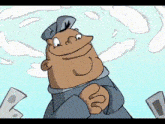 a cartoon of a man wearing a hat and a jacket