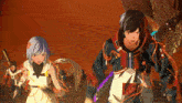 a screenshot of a video game shows a man and a woman walking