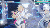 two anime girls are dancing on a stage with a sign that says secret garden