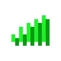 a green bar graph in a pixel art style on a white background