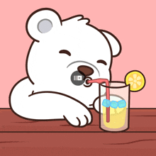 a polar bear drinking a drink through a straw