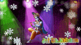 a purple background with snowflakes and the word jai shree krishna on it