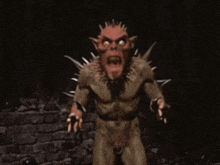 a cartoon character with spikes on his face is standing in the dark