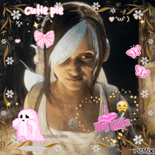 a picture of a woman with the words cutie pie on the bottom