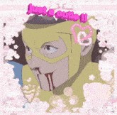 a picture of a man in a yellow mask with the words just a cute !! above him