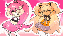 a drawing of a girl with pink hair and a drawing of a girl with blonde hair