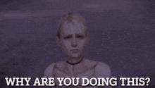 a purple background with a woman and the words why are you doing this
