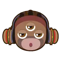 a cartoon drawing of a person wearing headphones with three eyes