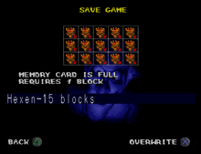 a screenshot of a video game that says hexen-15 blocks