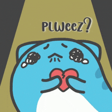 a cartoon cat with a heart in its mouth and the words plweez written above it