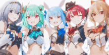 a group of anime girls are posing for a picture