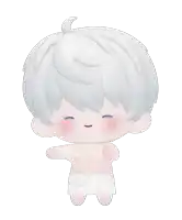 a doll with white hair and a white towel around his waist