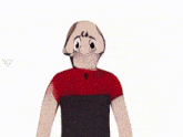 a person with a cartoon face on their head is standing with their arm outstretched