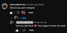 a screenshot of a facebook post that says ' we love you asmr zeitgeist ' at the top