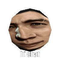 a close up of a man 's face with the words hi chat below him