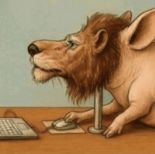 a drawing of a lion using a laptop computer