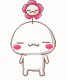 a pixel art illustration of a cartoon character with a flower on its head surrounded by flames .