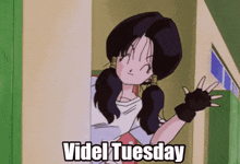 a cartoon girl says " videl tuesday " in the corner