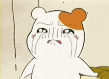 a cartoon hamster is crying with tears coming out of his eyes