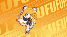 a cartoon drawing of a girl with a yellow background and the word fuji on it