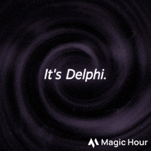 a purple swirl with the words " it 's delphi " on it