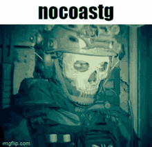 a picture of a soldier with a skull on his helmet with the words nocoastg below it