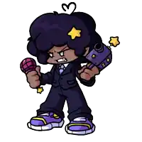 a cartoon character with a microphone and a gun