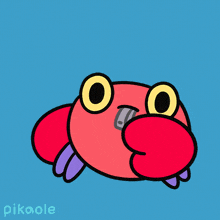 a cartoon of a crab with the word pikaole on the bottom right