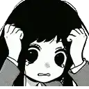 a black and white drawing of a girl holding her hair .