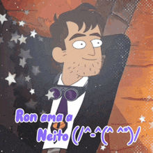 a cartoon of a man in a suit and tie with the words ron ama a neito