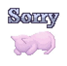 a pixel art illustration of a cat laying down and the word sorry .