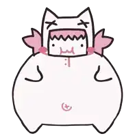 a cartoon drawing of a cat with a pink hat and wings