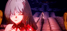 a girl with a bandage on her eye is standing next to a man with a sword