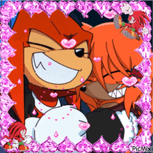a picture of a couple of cartoon characters with hearts around them and the caption picmix