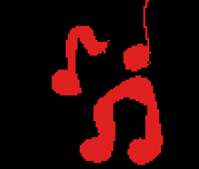a pixel art drawing of a pair of red music notes