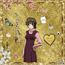 a picture of a girl with the word love in the corner