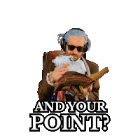 a man wearing headphones and an american flag holds a piece of paper and says and your point