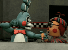bonnie and balloon boy from five nights at freddy 's are shaking hands