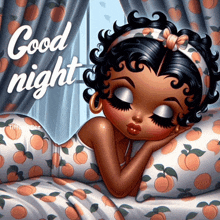 a cartoon girl is laying on a bed with the words good night written on the bottom