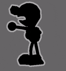 a silhouette of a cartoon character with boxing gloves on a grey background