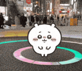 a cartoon bear is standing in a circle in front of an ironowa sign
