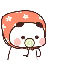 a cartoon drawing of a bear wearing a head scarf with flowers on it