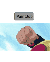 a man with a beard wearing sunglasses and the words paint job on the bottom
