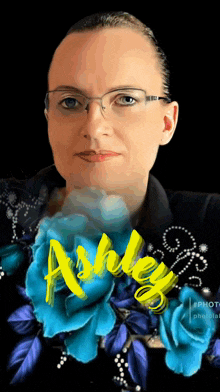 a portrait of a woman with the name ashley
